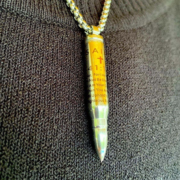 NIB Stainless Steel Open Bullet Pendant Necklace Unisex Cross Scripture Locket - Picture 3 of 5